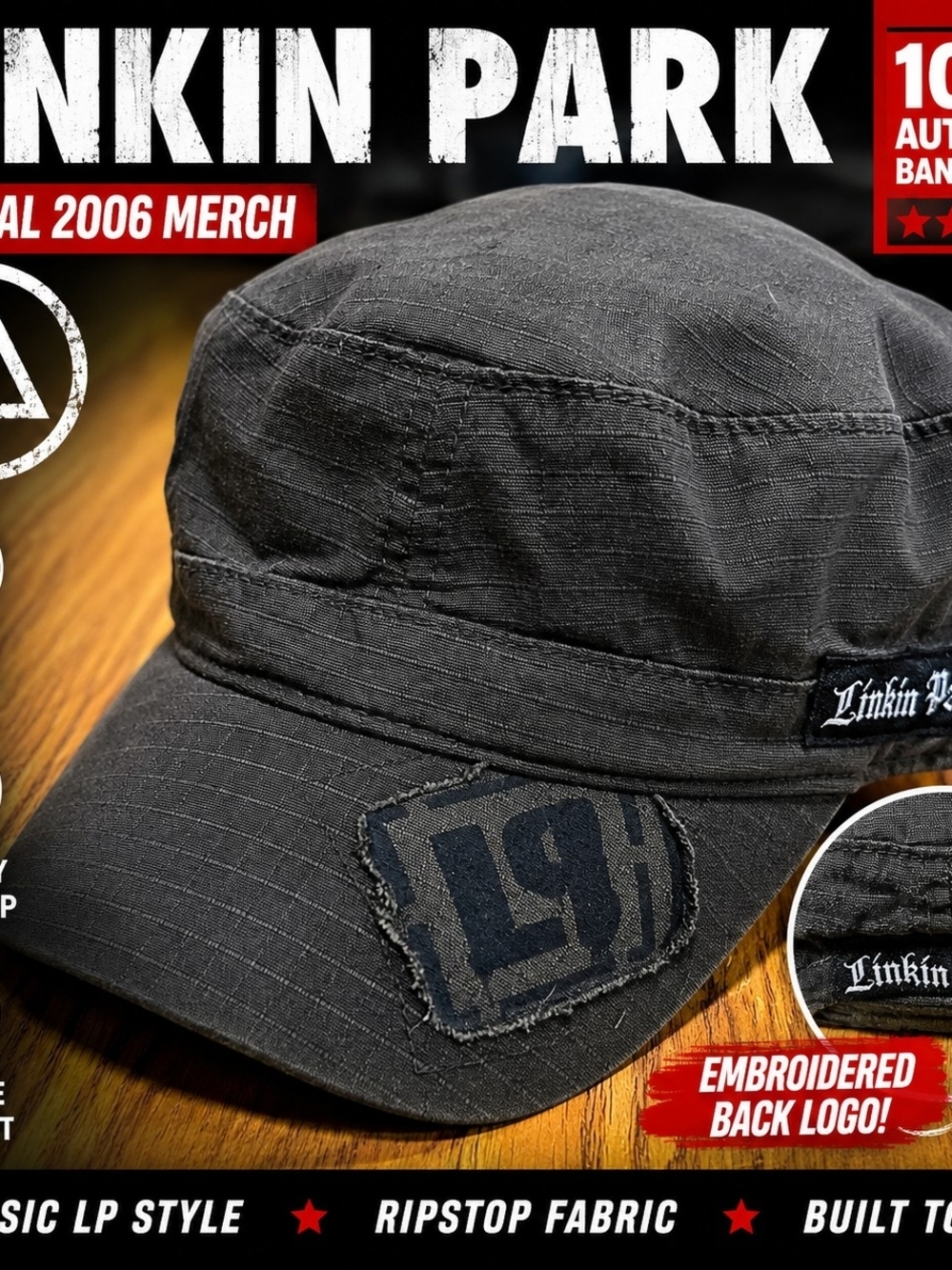 Official Linkin Park 2006 Military Castro Army Cap Hat Black One Size Band Merch
